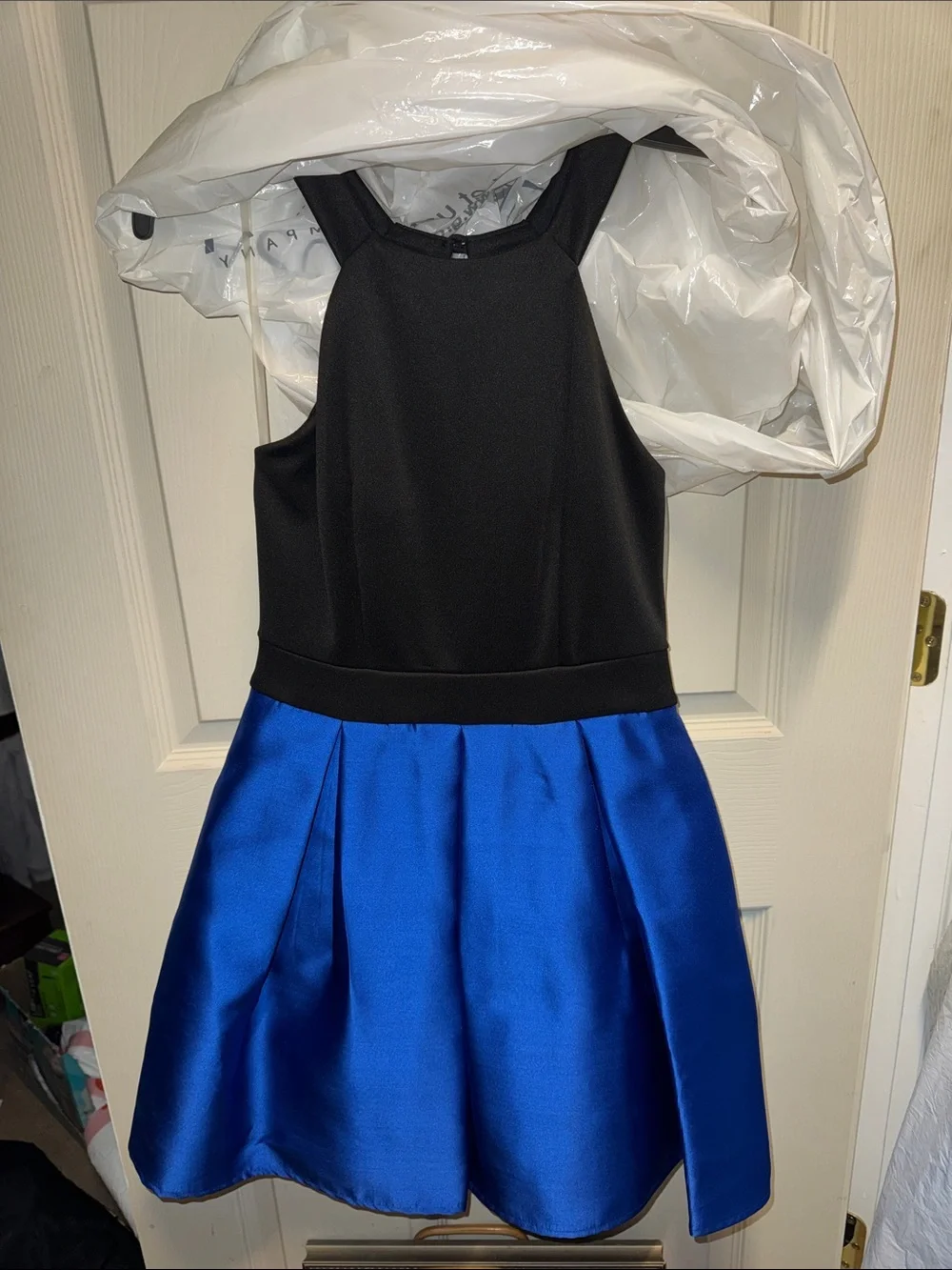 Teeze Me Black Bodice with Royal Blue Satin Skirt Dress